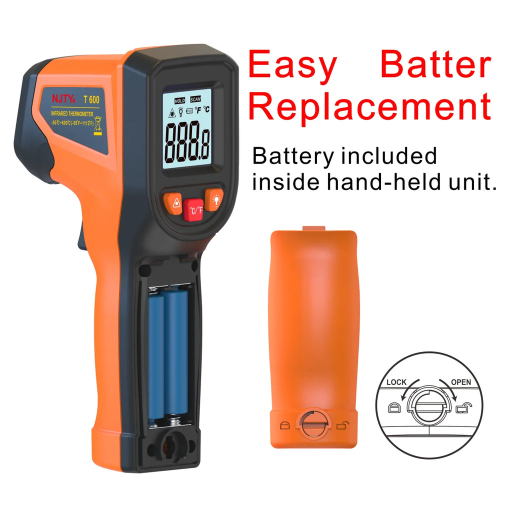 NJTY T600 Infrared Thermometer Handheld Heat Temperature For Cooking Tester Pizza Oven Grill & Engine - Laser Surface Temp Read Vue
