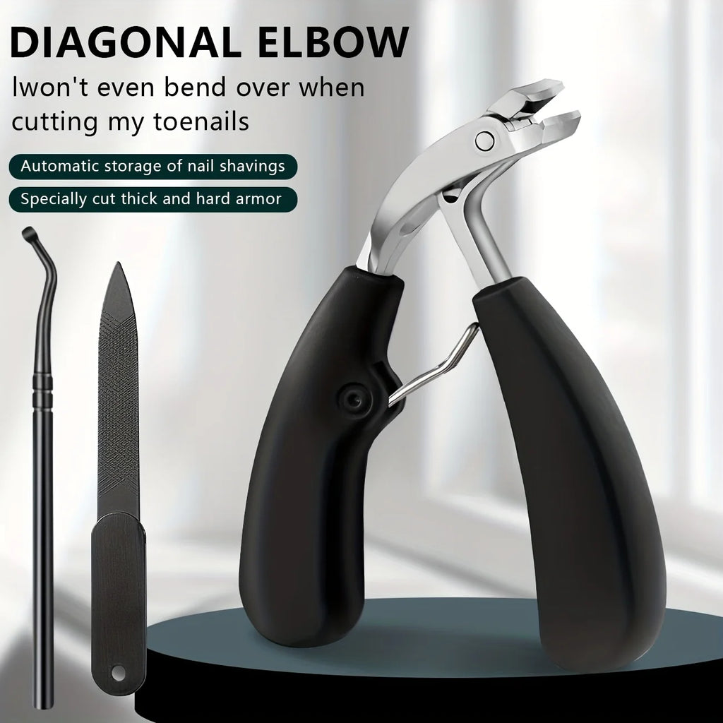 3pcs Wide Opening Nail Clippers with Curved Blades | Wide Opening Sharp Built-in Toenail Clippers with Long Handle Vue