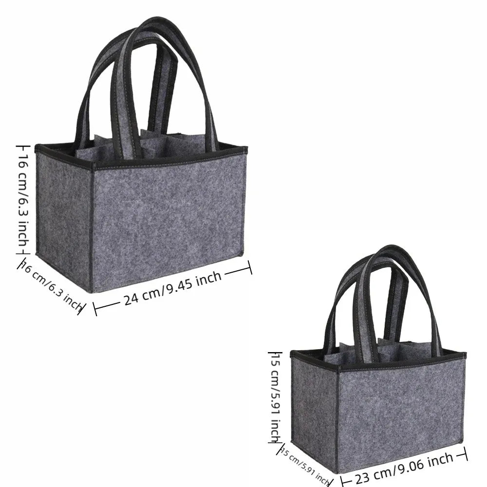 Portable 6 Compartments Wine Bottle Holder Bag Washable Multi-Purpose Felt Bottle Holder with Handle Wine Bottle Carrier Wedding Vue