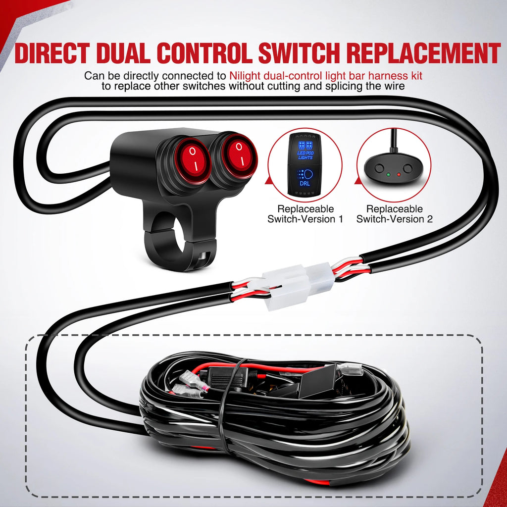 Nilight Motorcycle Handlebar Switch Plug and Play 12V ATV Light Switches Dual Push Button Waterproof ON Off for UTV Driving Lights Fits 22mm Handlebars Vue