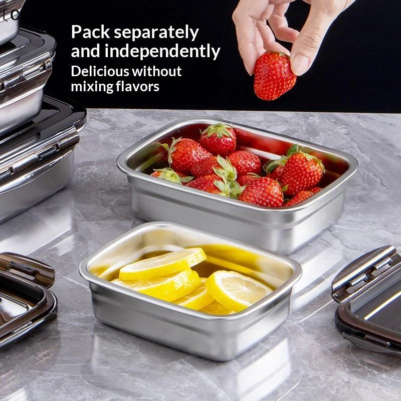 Stainless Steel Food Container Fresh Keeping Box Sealed Lid Crisper