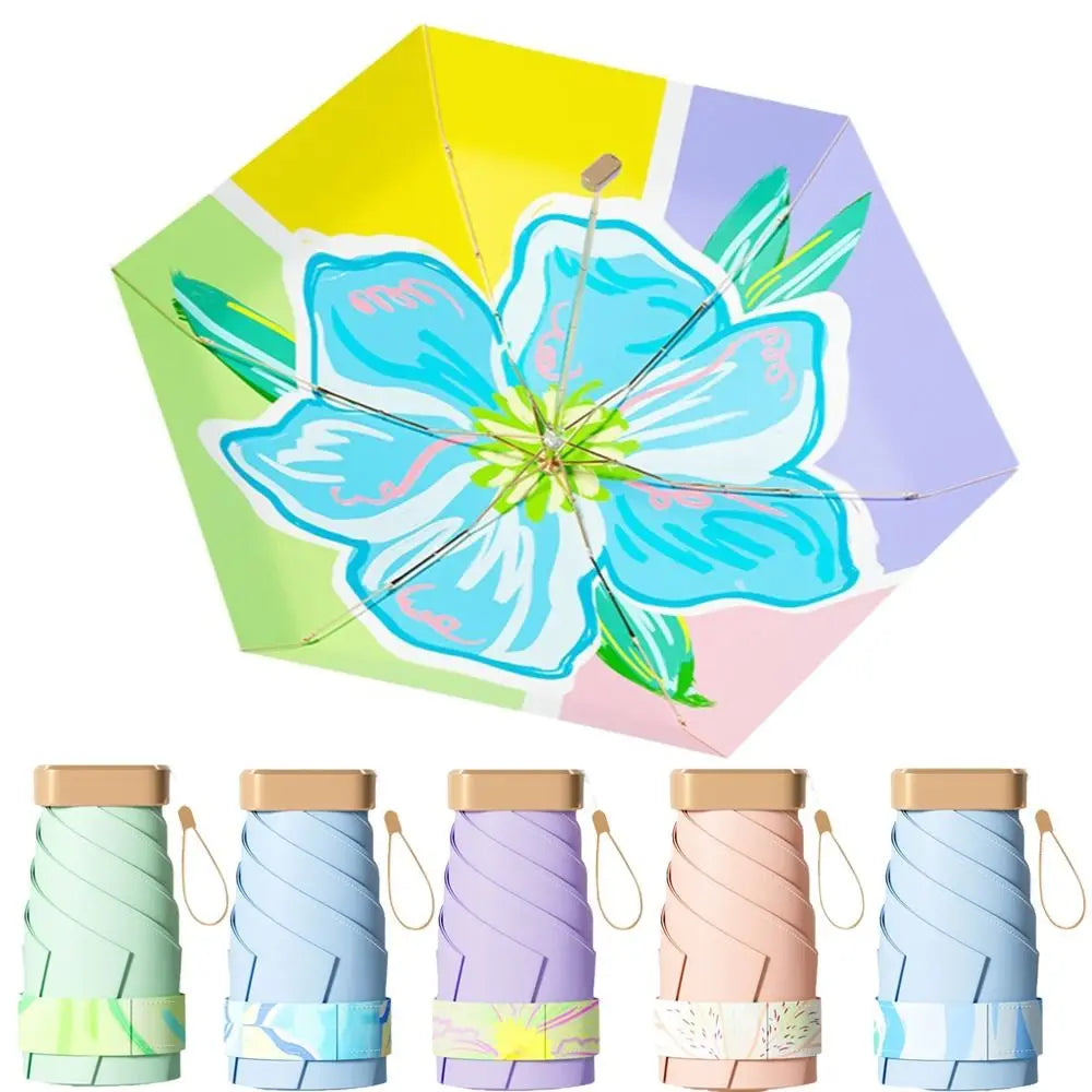 Floral Pattern Sunshade Umbrella Windproof Comfortable Handle Folding Rain Umbrella UV Protection Portable Mini Parasol Women Vue