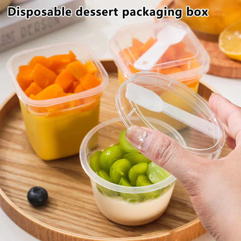 20PCS Plastic 220/280ml Dessert Cups With Lids Spoons Pudding Cup Dessert Cake Cup Appetizer Jelly Yogurt Dessert Baking Cup Vue