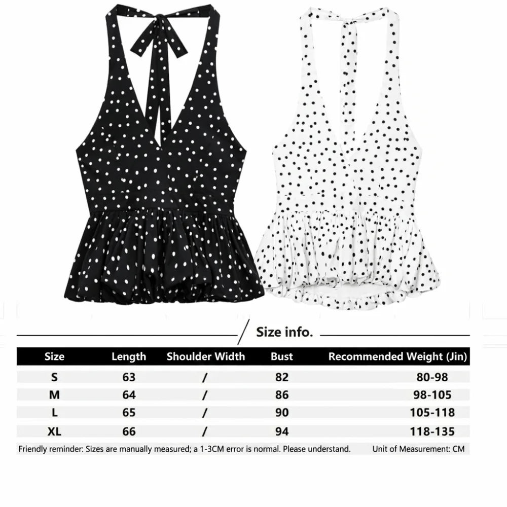 Casual Neck Hanging Backless Crop Dot Pattern Basic Halter Open Back