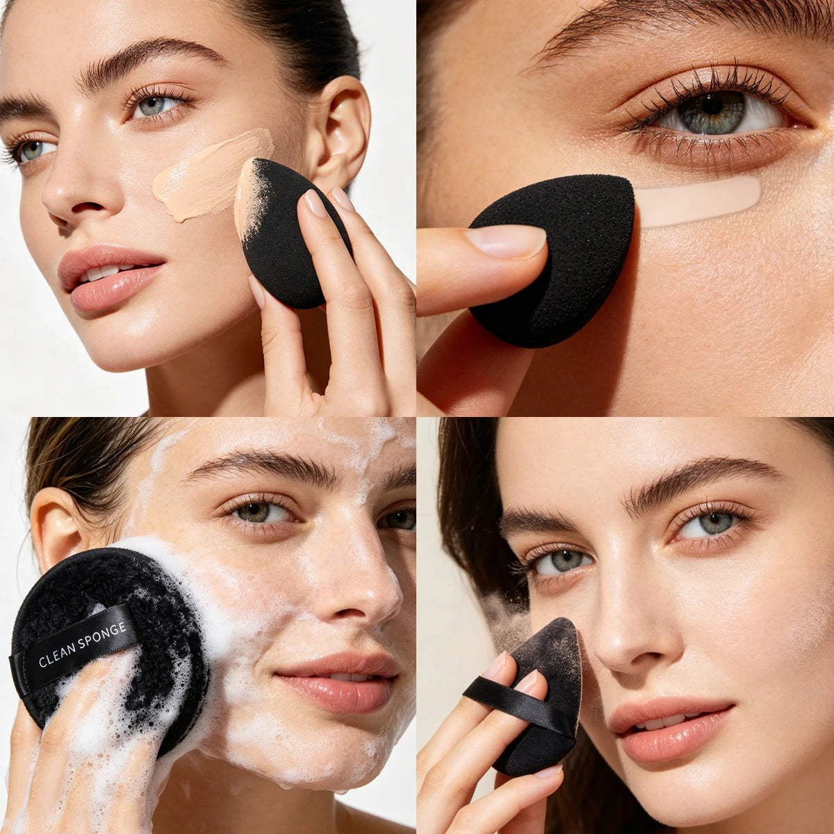 6Pcs Multifunctional Black Makeup Sponge Set Teardrop Beauty Egg Triangle Makeup Puff Reusable Clean Sponge With Green Storage B Vue