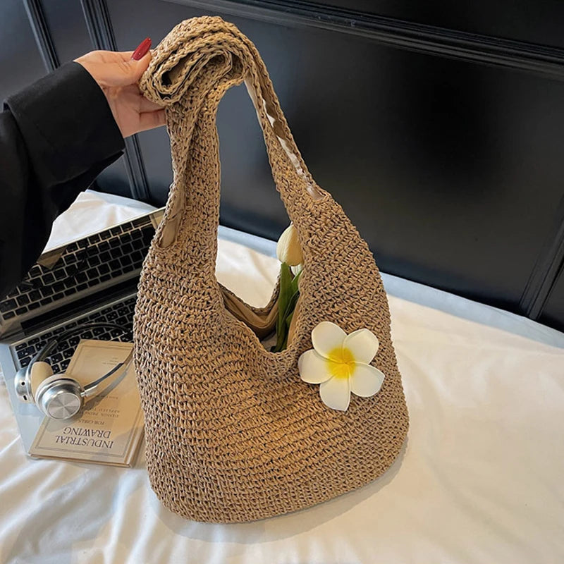 Women Knitted Shoulder Bag Fashion Tote Handbag Lightweight Handwoven
