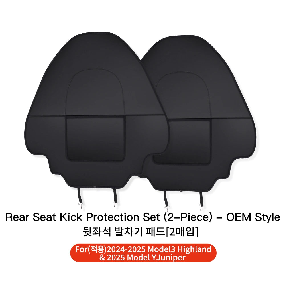 YZ Car Seatback Protector for Tesla Model 3/Y/YL Highland Seat Back Protective Child Anti-Kick Mats Leather Storage Pockets Vue Black 2PCS