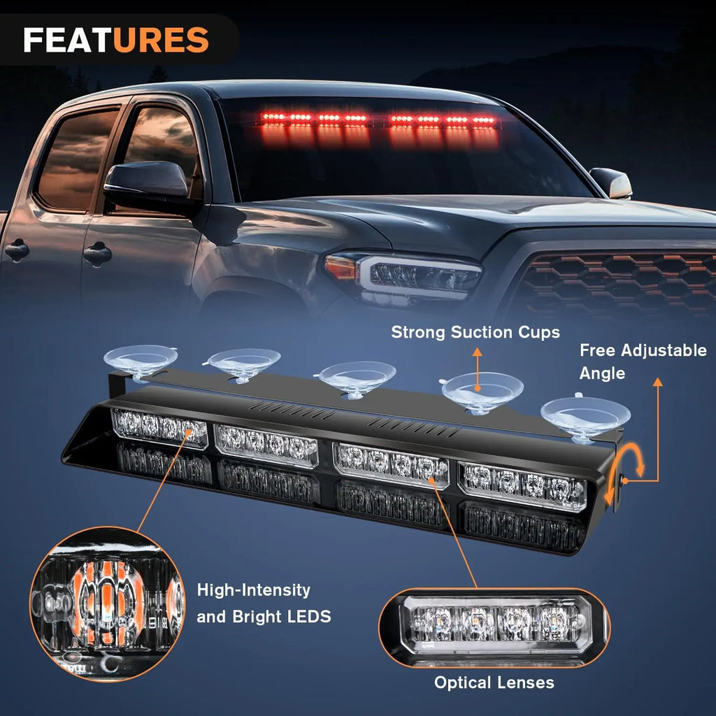 Nilight 32LED Emergency Dash Strobe Lights with Controller Suction Cups Warning Hazard Windshield Deck Split Light Bar for Truck Vue