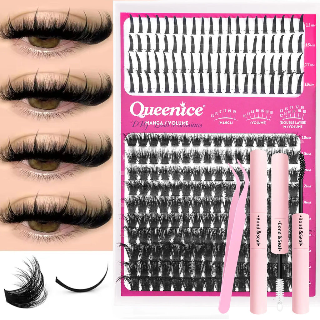QUEEINIC Lash Clusters Kit Lash Spikes Eyelash Clusters Volume Individual Lashes DIY Spiky Lash Extension Manga Clusters Eyelash Vue