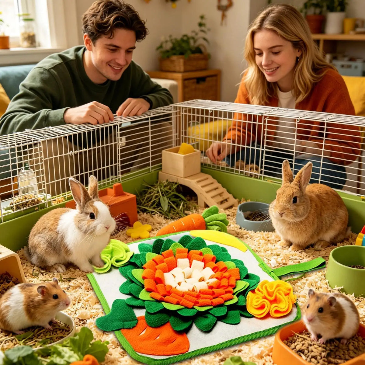 Rabbit Sniffing Pad Mental Stimulating Snuffle Mat for Bunny Cats Hamster Smell Training Toy Home Cage Hutch Playtime Training Vue