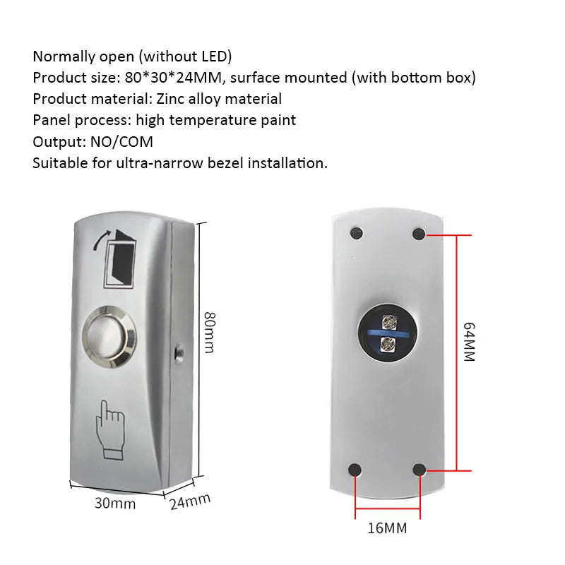 Door Exit Release Button Zinc Alloy Panel GATE Push Switch for Door Access Control System to Open Door Vue