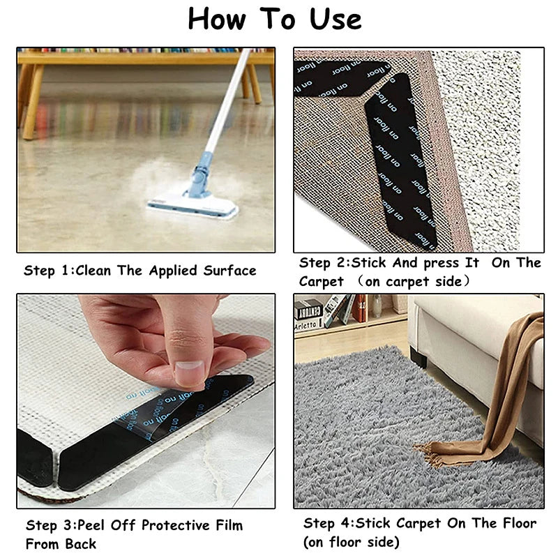 8/16pcs Carpet Non-slip Sticker Washable Anti-slip Mat Anti Curling Rug Pads Floor Carpet Corner Clip Fixed Grippers Tape Vue