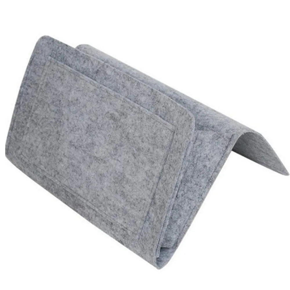 1PCS Felt Bedside Storage Organizer Anti-slip Bedside Bag Bed Sofa Side Hanging Couch Storage Remote Control Bed Holder Pockets Vue Light Grey