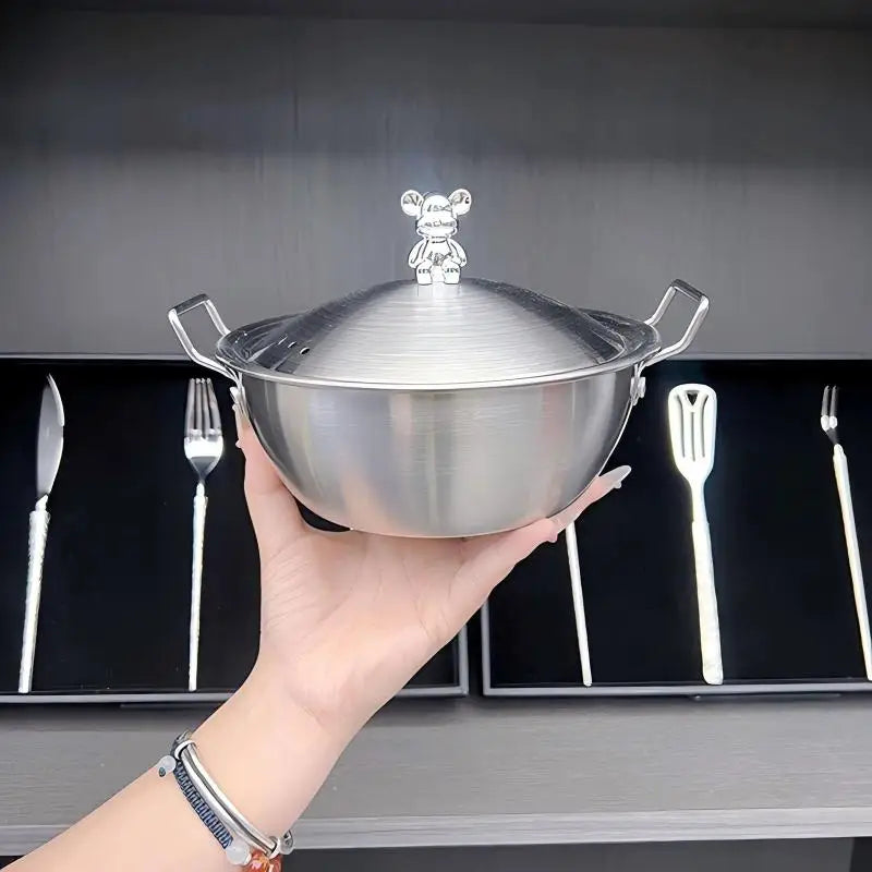 201 Stainless Steel Salad Bowl Melting Boiling Pot Instant Noodle Bowl Korean Rice Wine Bowl With Double-ear Handle Snack Basket Vue