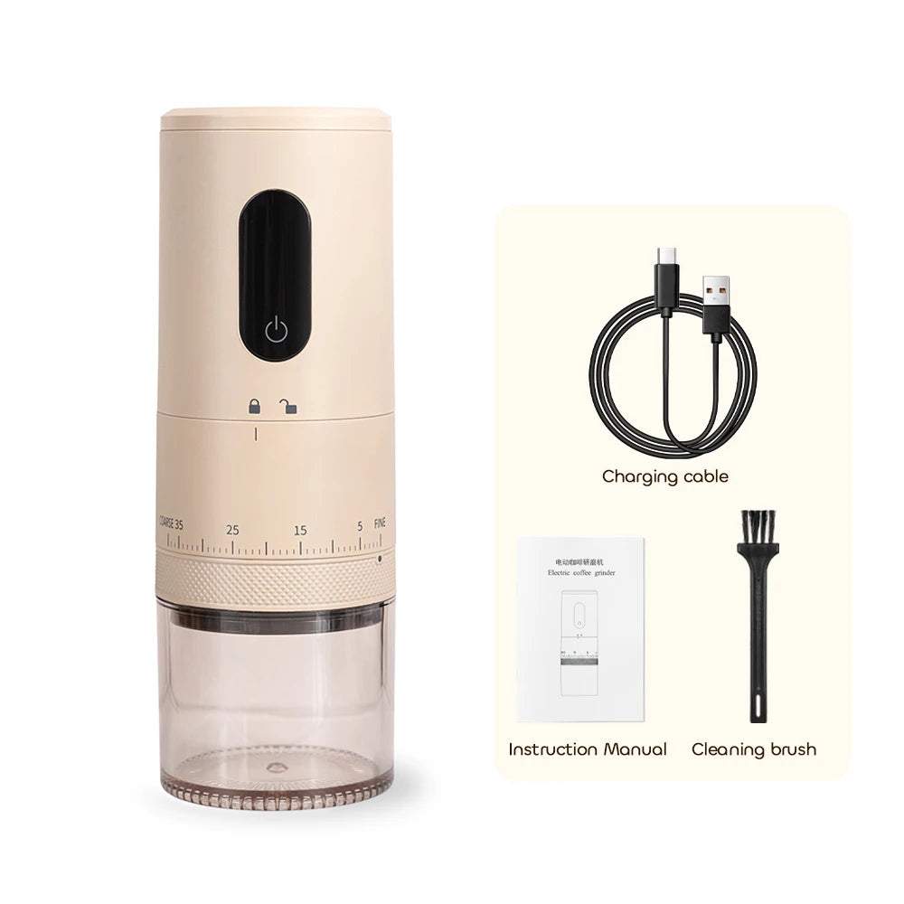 Portable Electric Ceramic Burr Coffee Grinder – USB-C Rechargeable Electric Coffee Grinder Vue Milk Tea Color Set 1 USB Type-C