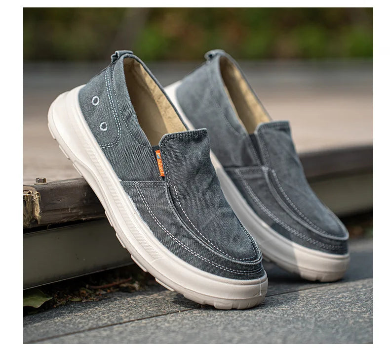 Men's Canvas Slip-On Shoes Wide Toe Thick Anti-Slip Sole Canvas Slip-On Shoes Vue F3-Grey 40