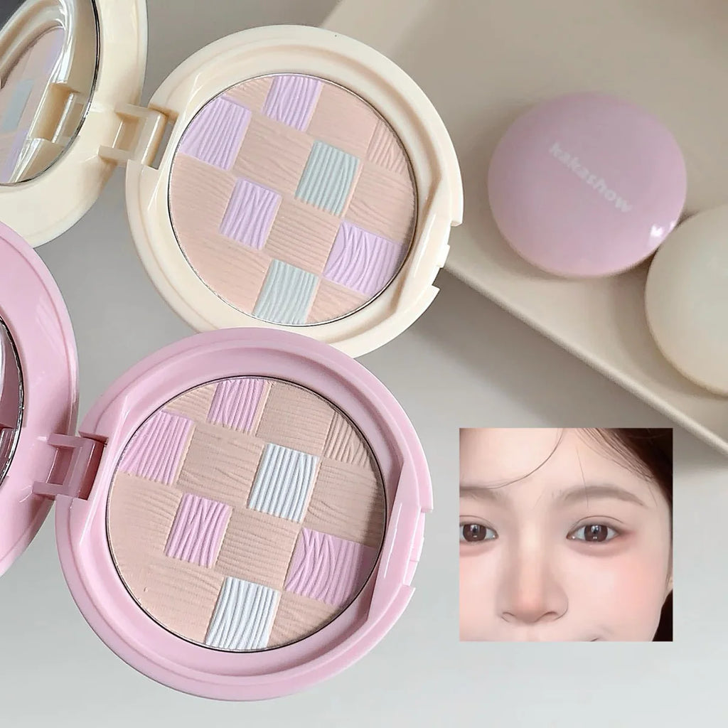 Kakashow Setting Powder Compact, Smooth Non-flying Powder, Natural Fit Even Skin Tone Long Lasting Face Blush Makeup Vue