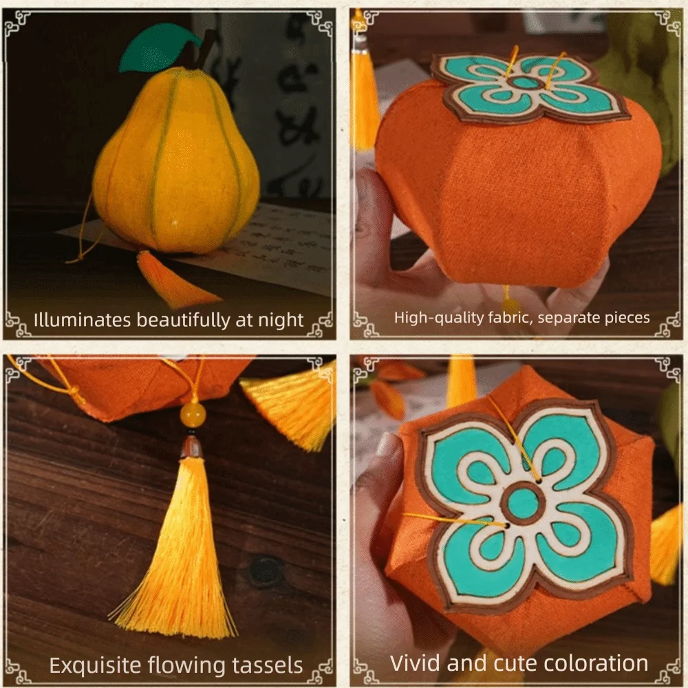Pear Shape Mid-Autumn Festival Lantern Handheld Tassel DIY Lantern Making Kit Fabric Fruit Luminous Small Persimmon Lantern Vue