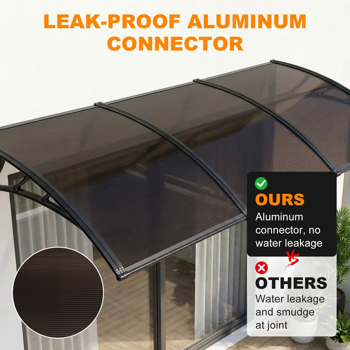APWIKOGER 118" Porch Awning PC Canopy | UV, Rain & Snow Cover Porch Door Awning Vue