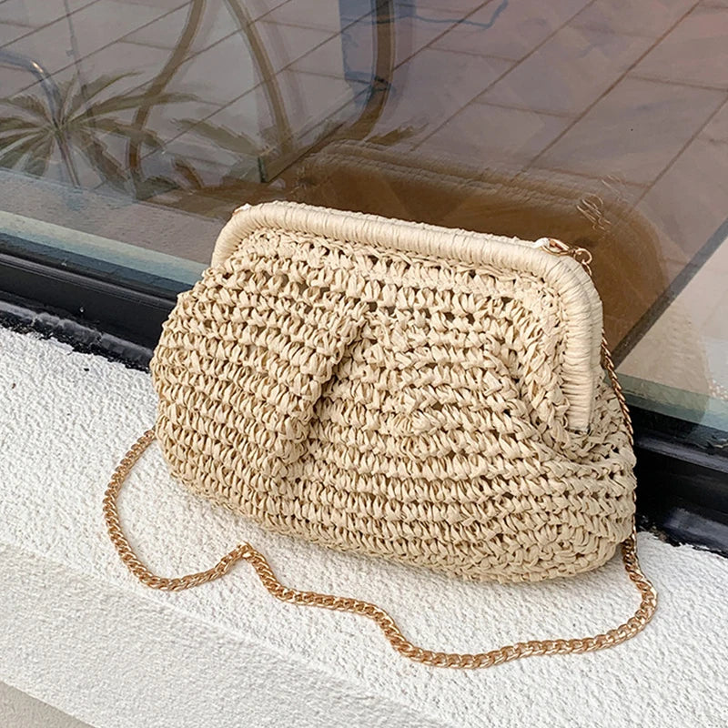 Summer Straw Weaving Crossbody Bag Fashionable Shell Women's Chain