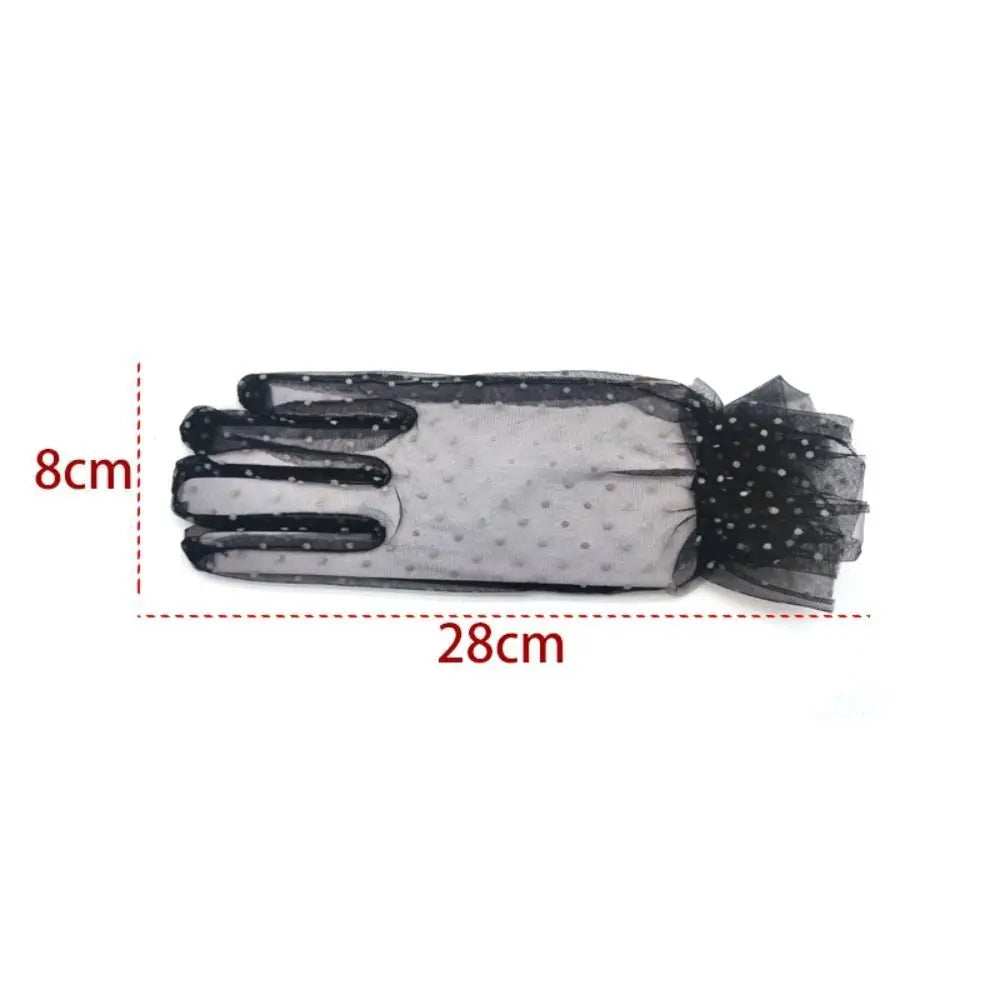 Fashion Ultra Thin Tulle Polka Dot Gloves Full Finger Breathable Lace