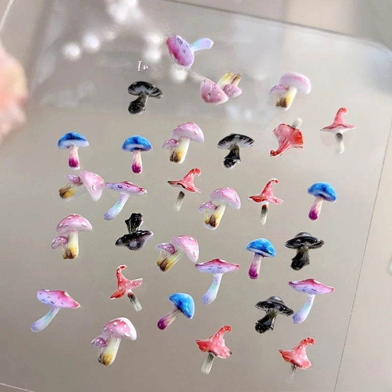 1-10Bags Cute Psychedelic Mushroom Nail Charms Resin Cartoon Mini Mushroom Nail Art Supplies for DIY Manicure Decoration Gift Vue