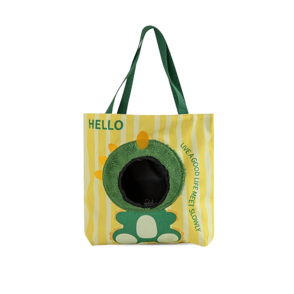 Cat Outing Bag Breathable Cat Carrier Bag Cartoon Canvas Puppy Travel Bag Portable with Hole Pet Carrying Bag Outdoor Travel Vue Style D