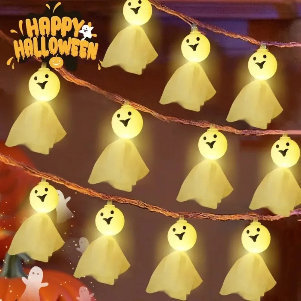 Halloween Themed Ghost Fairy Lights, Lights with Tulle Skirt Ghost, Pumpkin and Skull for Indoor Party, Home and Wall Decoration Vue