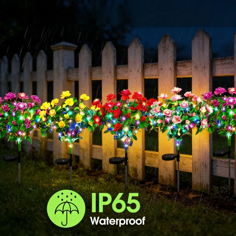 Waterproof LED Solar Rhododendron Flower Lights Outdoor Decorative Garden Lighting for Lawn Path Yard Wedding Holiday Party Vue