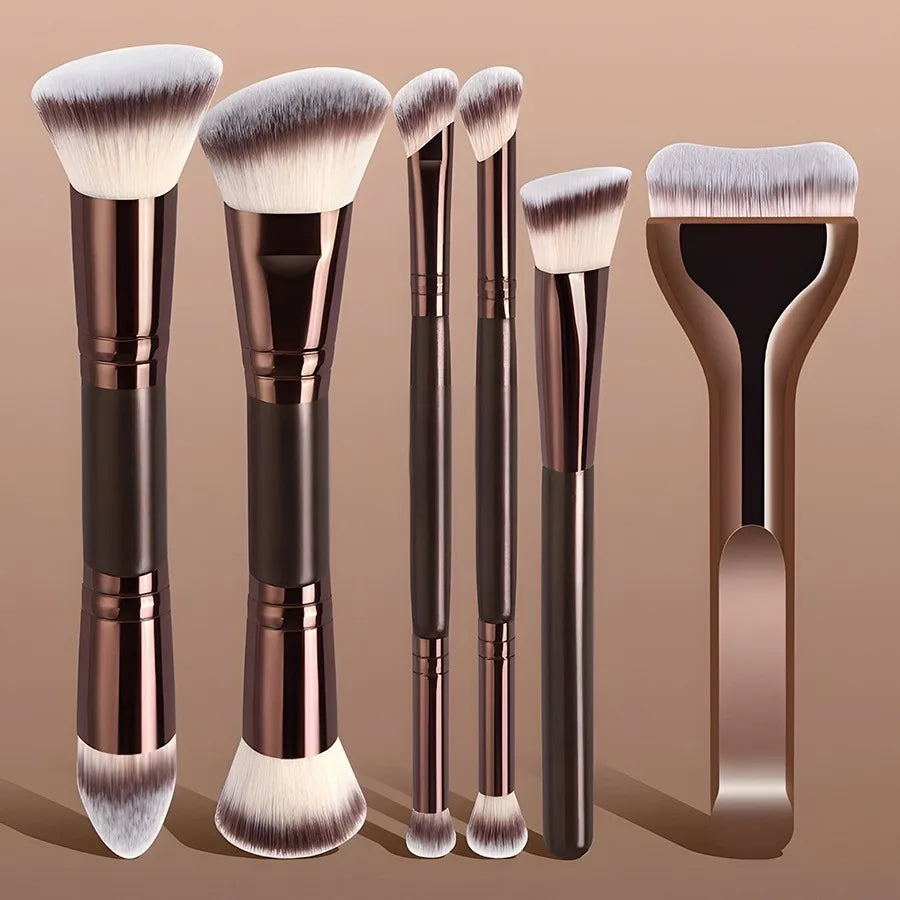 New Makeup Brushes Set Private Label Luxury Brown Color Beauty Tools Vegan Foundation Blush Shadow Powder Brush Wholesale Vue