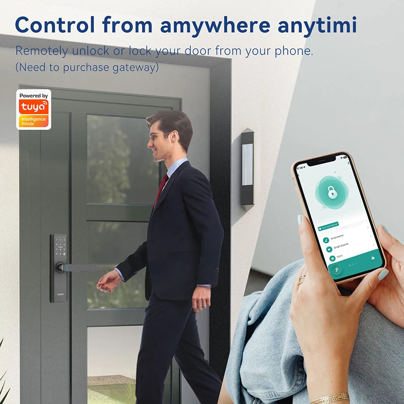 Biometric Electronic Door Lock Digital Black Smart Lock Tuya App Remote Unlocking Keyless Lock Fingerprint Door Lock Vue