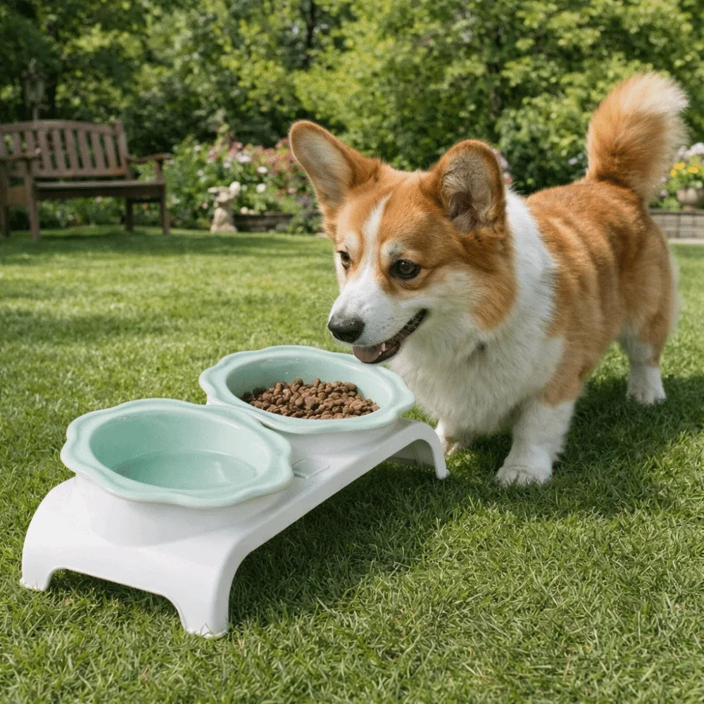 Non-Slip Ceramic Cat Double Bowls Flower Shaped Detachable Pet Food Feeder Protect Cervical Spine Anti-Flip Vue