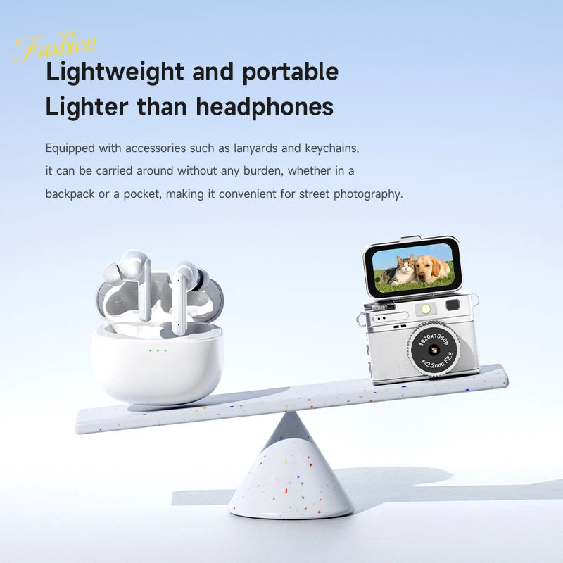 Lenovo Retro Mini Camera 1080P CCD with Flip Screen Neck Strap Design Portable Sports Camera for Outdoor Travel Vlogging Vue