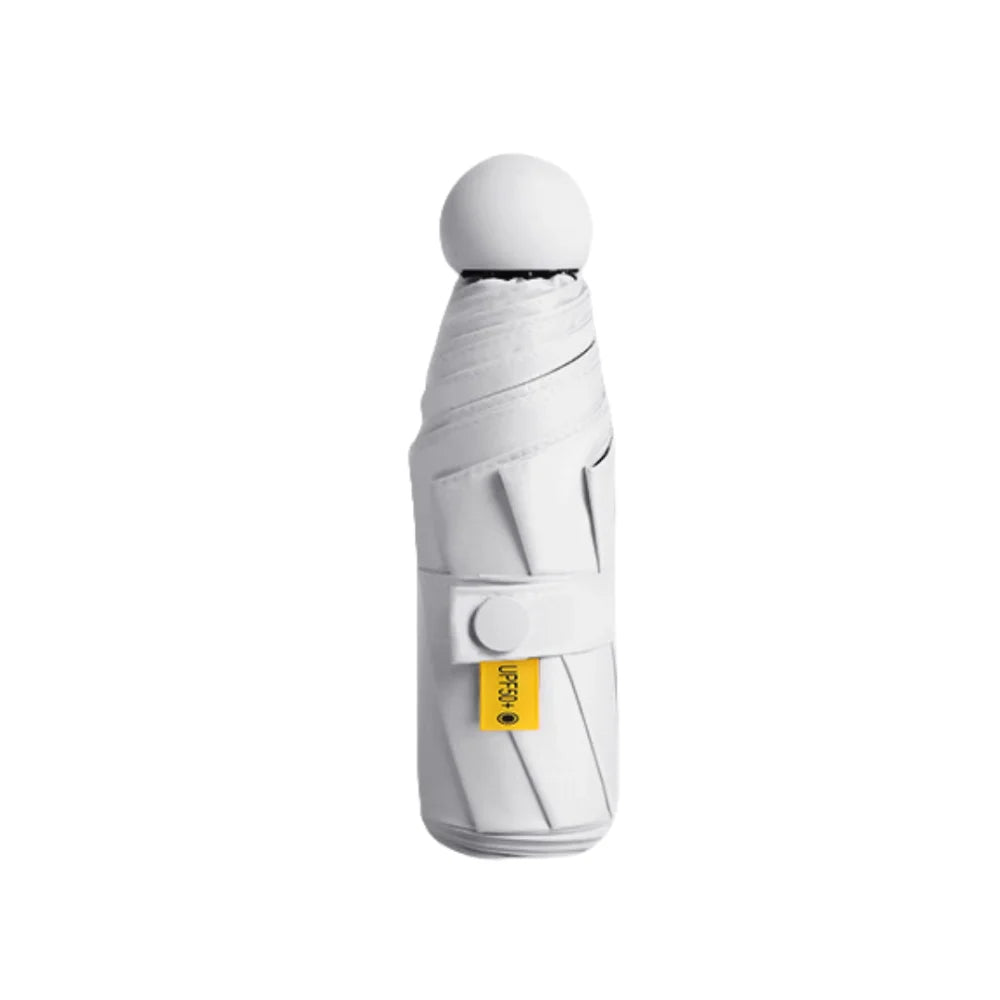 Mini Capsule Folding Umbrella UPF50+ Box Sun Rain Vinyl UV Sunshade Vue White