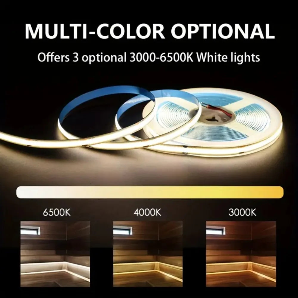 COB LED Light Strip Waterproof Flexible LED Tape with Button Switch for Room TV Mirror Backlight Cabinet Adhesive Light Vue