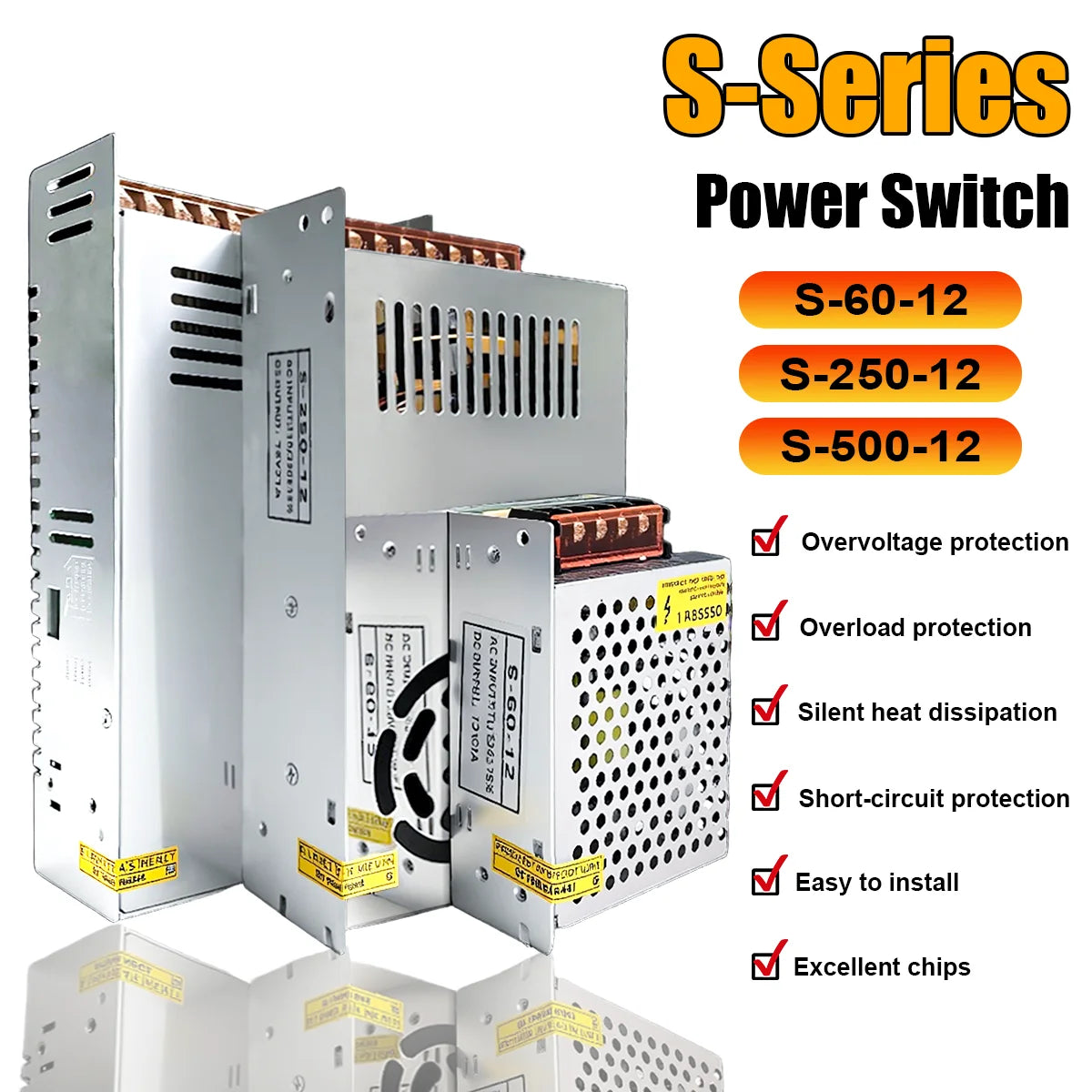 Switching Power Supply 60W 250W 500W AC 110V 220V to DC 12V Converter Transformer Light Transformer Source LED Adapter CCTV Vue