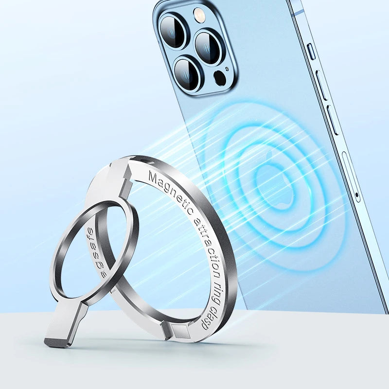 Ultra-thin Cell Phone Ring Holder Magnetic Ring Foldable Kickstand Magnet Grip Desktop Stand for MagSafe IPhone 16 15 14 13 12 Vue B-Silver