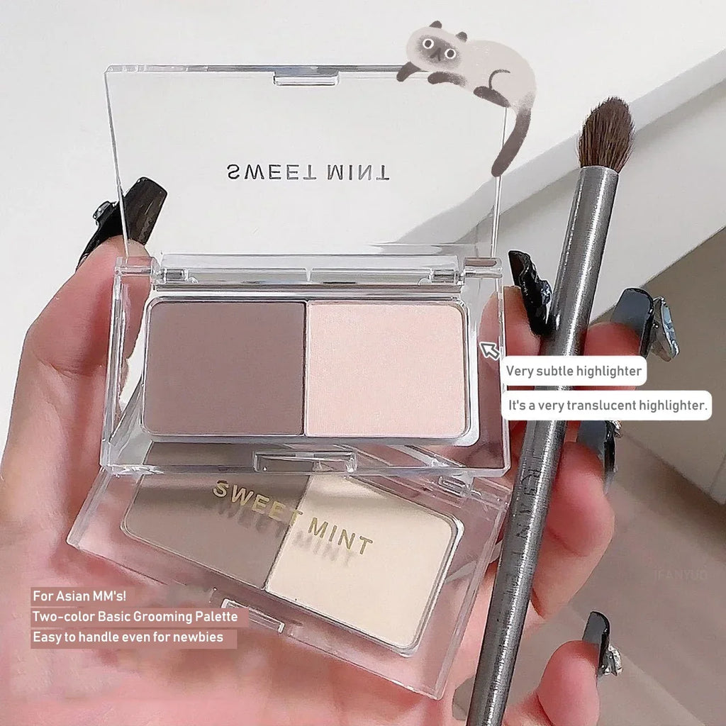 Two Colors Grey Nose Shadow Powder Matte Highlighting Contouring Platter Cheek Side V Face Matte Sculpting 2 in 1 Makeup Palette Vue