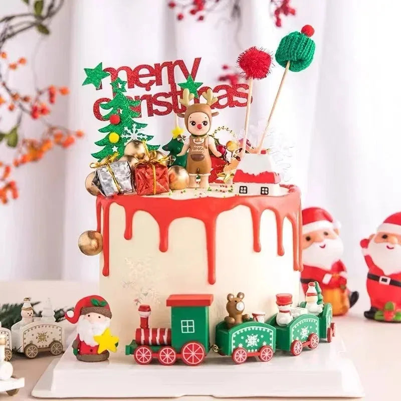 Christmas Miniature Train Decoration Santa Claus Holiday Festive Table Ornament Baking Decoration Scene Prop Home Display Vue