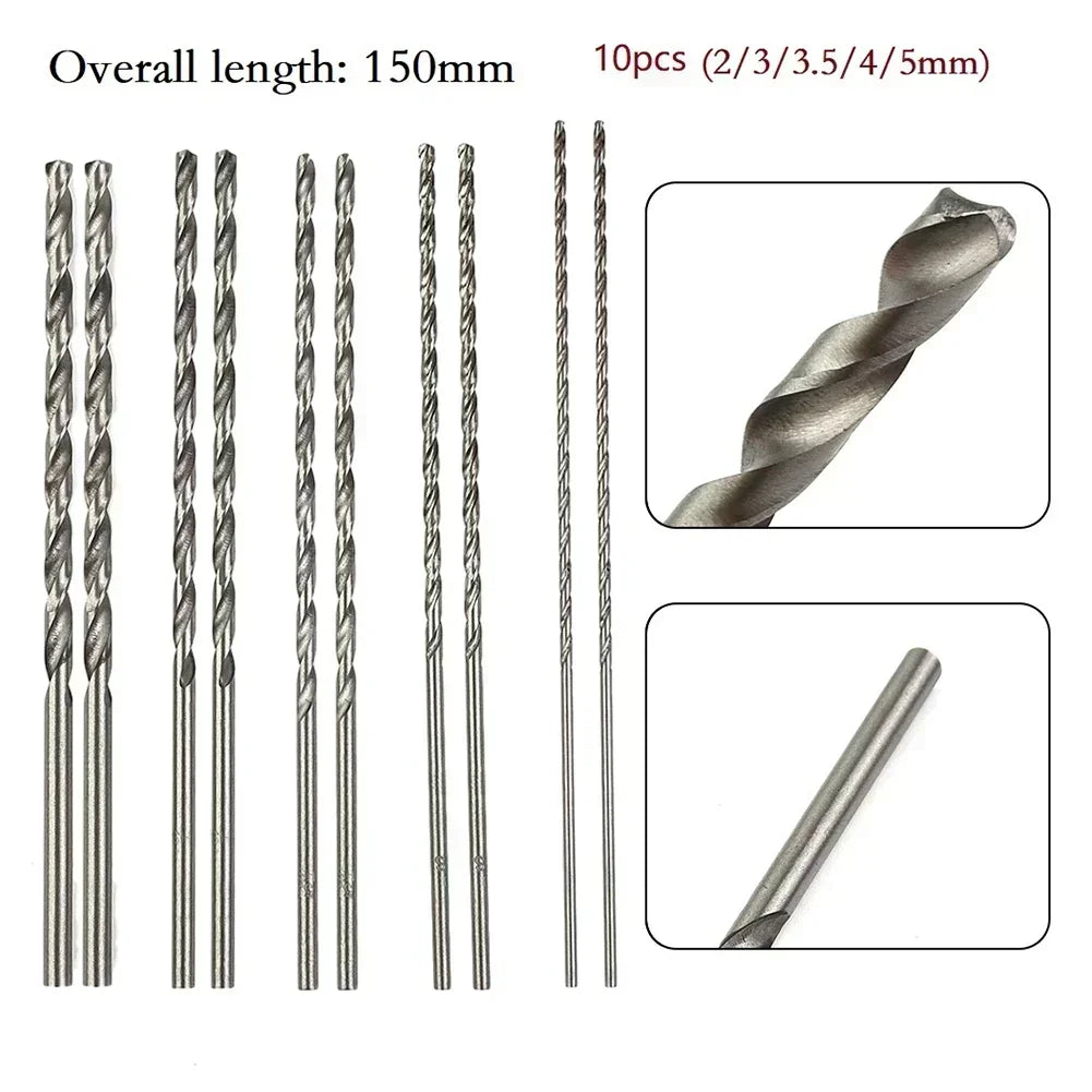 10pc Extra Long HSS Drill Bit Set 150mm | 2mm–5mm Twist Bits HSS Twist Drill Bit Set Vue