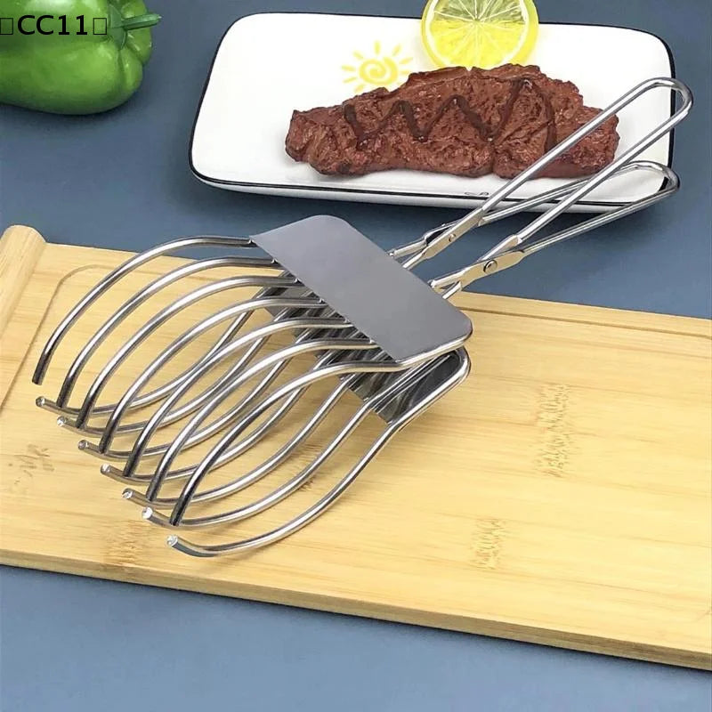 1 Pcs Stainless Steel Roast Meat Bread Cutting Tongs Effortless Slicing Food Holder Handheld Cheese Cutter Supplies〔CC11〕 Vue