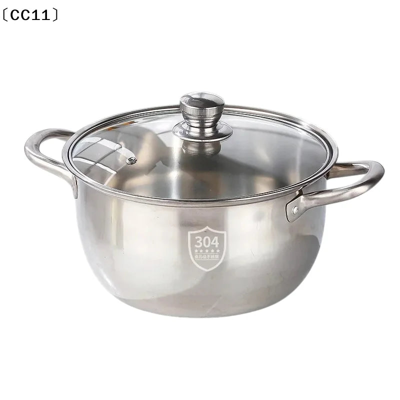 Stainless Casserole Cookware Double Handle Soup Pot Glass Cover