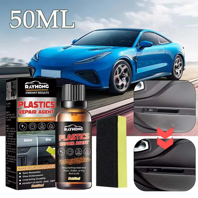 50ml Car Plastic Restorer Back To Black Gloss Auto Plastic Renovation Agent Restoring Liquid Car Refurbishment Cleaning Agent Vue