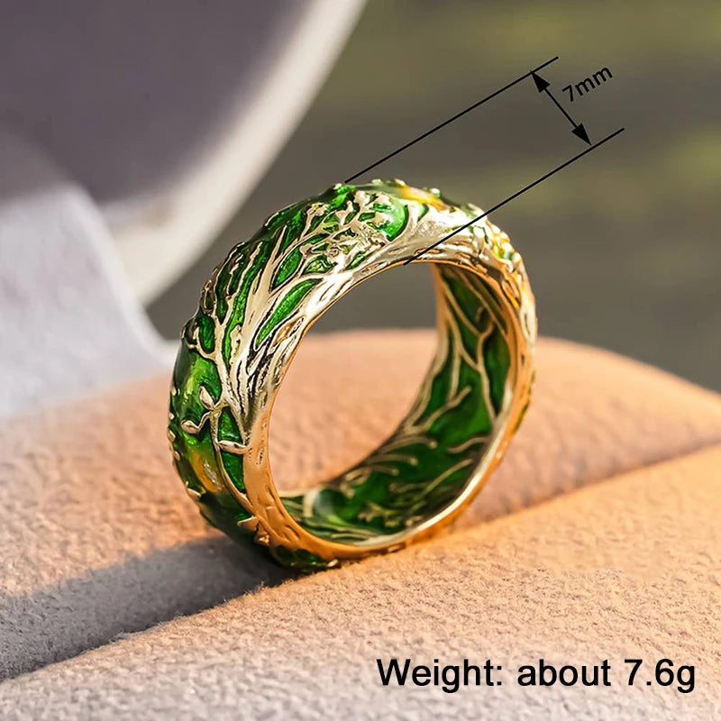 Huitan Green Enamel Ring – Vintage Geometric Women's Ring Fashion Ring Vue