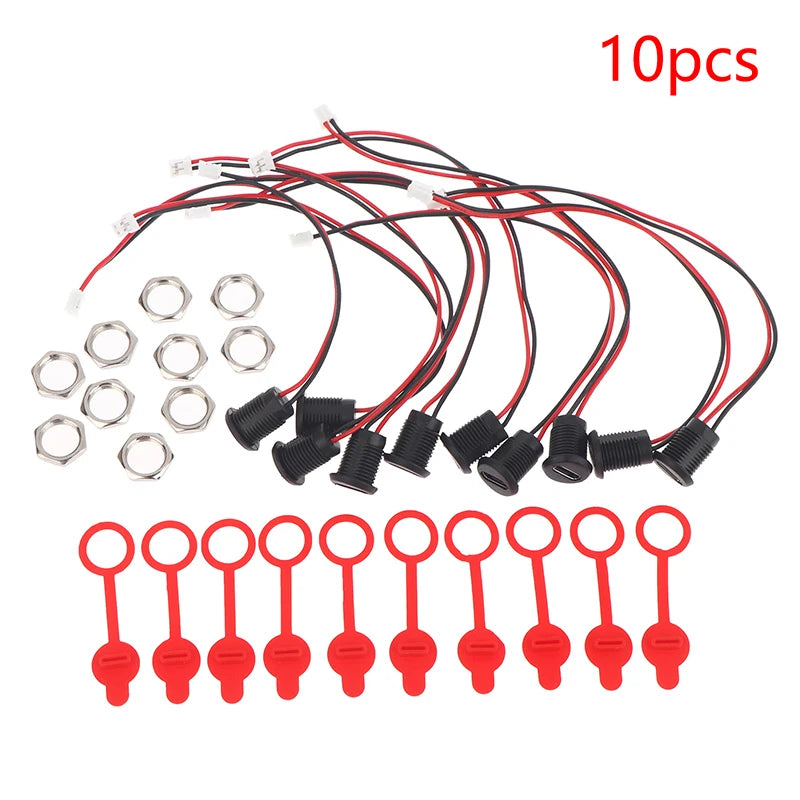 5/8/10Pcs 2Pin Charging Socket Female Mount Adapter USB Type-C Port Charging Interface Socket Female Type C 3A With Cover Caps Vue 10Pcs
