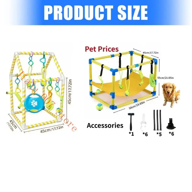 Interactive Dog Play Gym Set – 8 Hanging Accessories Dog Play Gym Set Vue