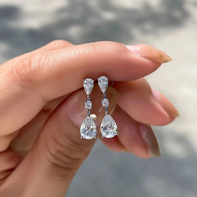 Huitan Pear CZ Drop Earrings – Elegant Bridal Wedding Jewelry CZ Drop Earrings Vue
