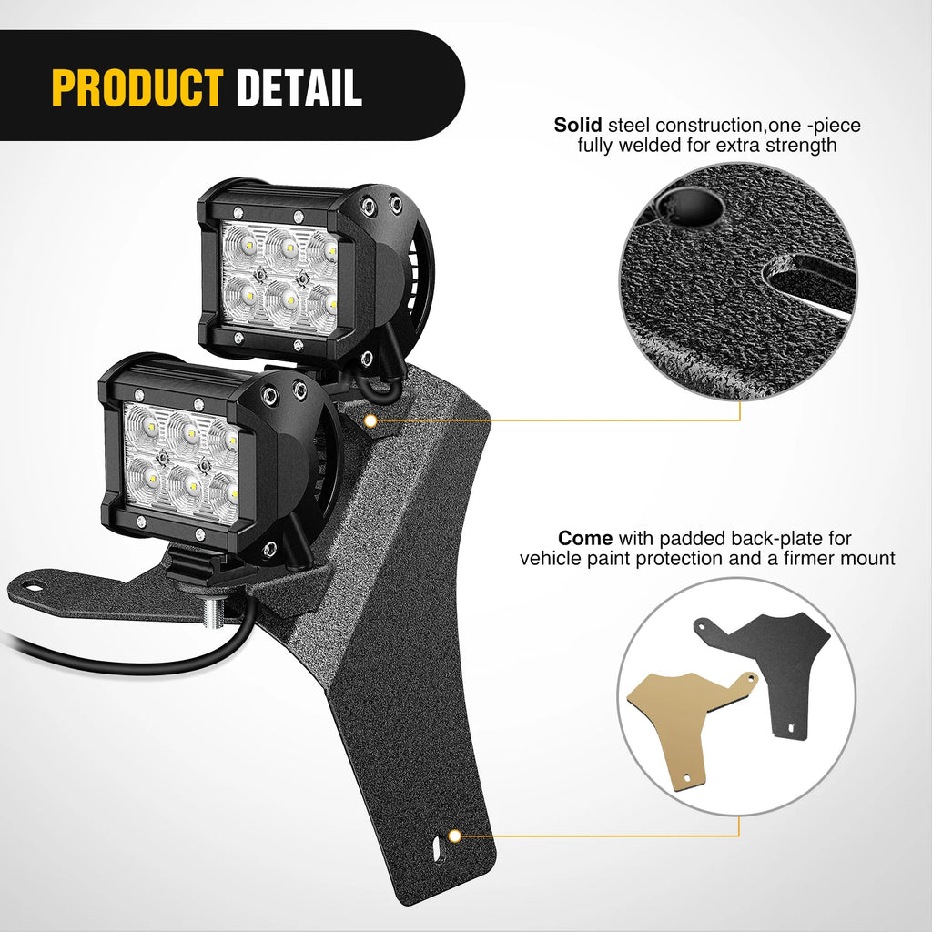 Nilight 2Pcs Windshield Hinge Mounting Brackets Dual A-Pillar for Offroad LED Fog Light Pods for 2018 2019 2020 2021 2022 2023 Wrangler JL/2020-2023 Gladiator JT , 2 Years Warranty,Black Vue