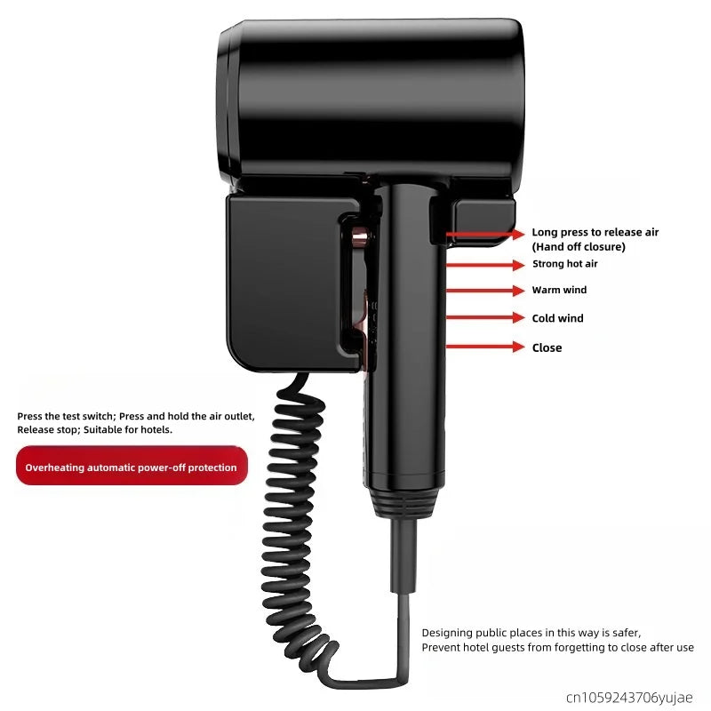 Wall Mounted Hair Dryer 1600W No-Drill Hotel Bathroom 220V Wall Mounted Hair Dryer Vue