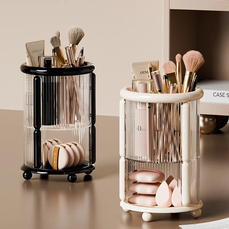 Double Layer Makeup Brushes Holder Cosmetic Tools Organizer Transparent Desktop Vanity Lipstick Powder Sponge Puff Organizer Vue